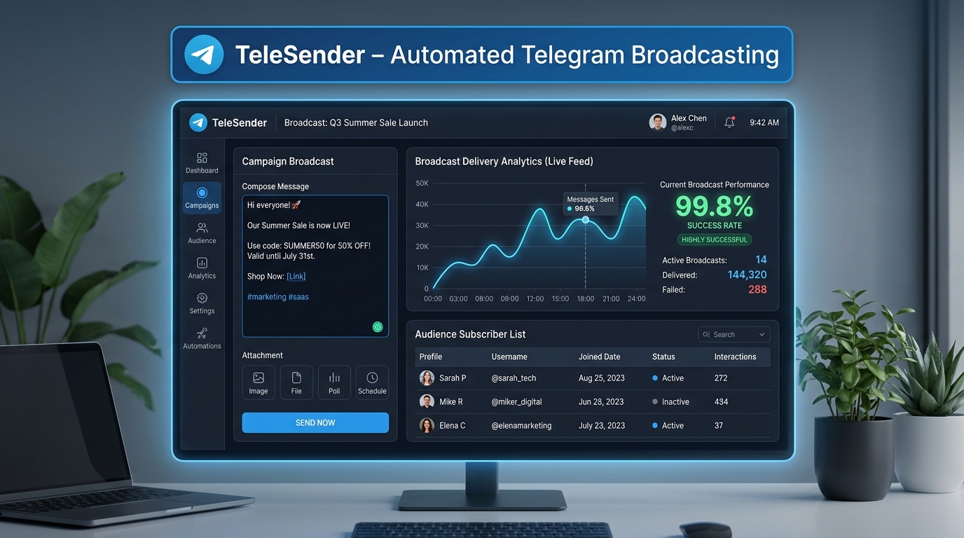 TeleSender - High-Volume Cloud Telegram Broadcast SaaS